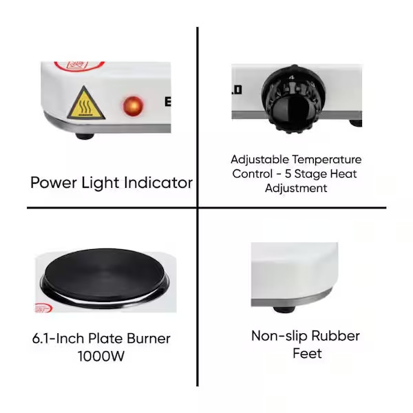 Single Burner 5.5" White Electric Hot Plate Portable Compact Countertop