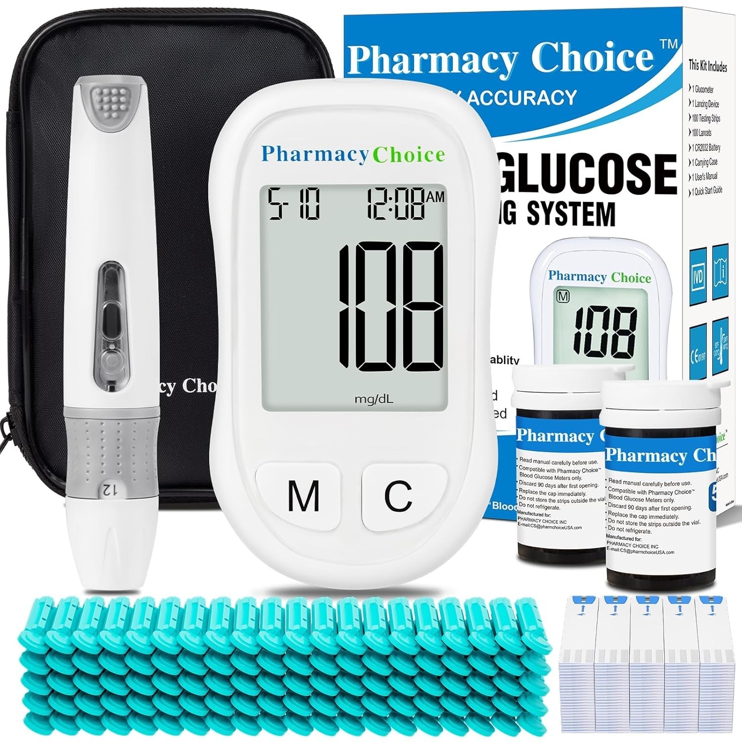 Diabetes Test Kit Blood Sugar Glucose Monitor Meter 100 Pcs Strip Tester Machine