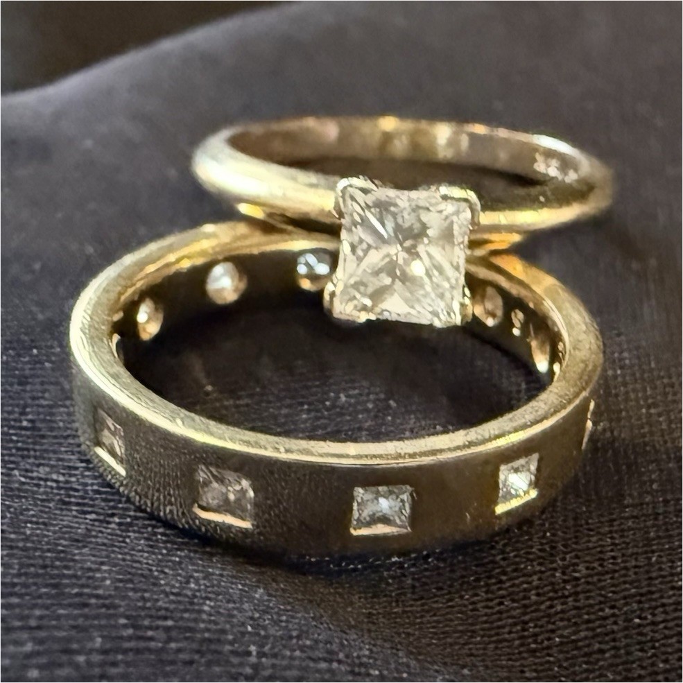 14k Yellow Gold Princess Cut Diamond Engagement/Wedding Ring Set 0.68ct VS2 F