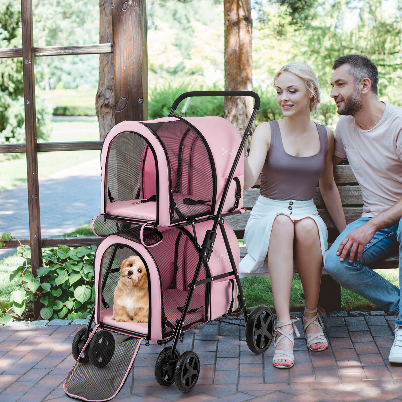 4-in-1 Double Pet Stroller w/ Detachable Carrier Travel Carriage for Cats