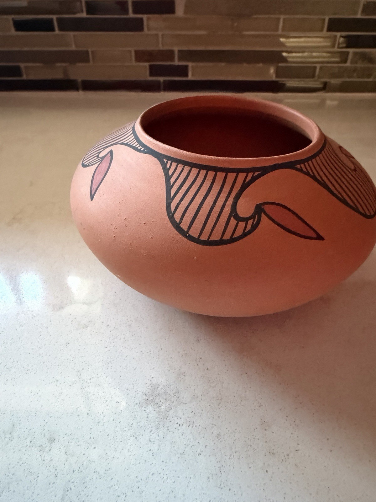 1982 Native American Clay Pot Tigua Signed G. H. 5.5" X 5"