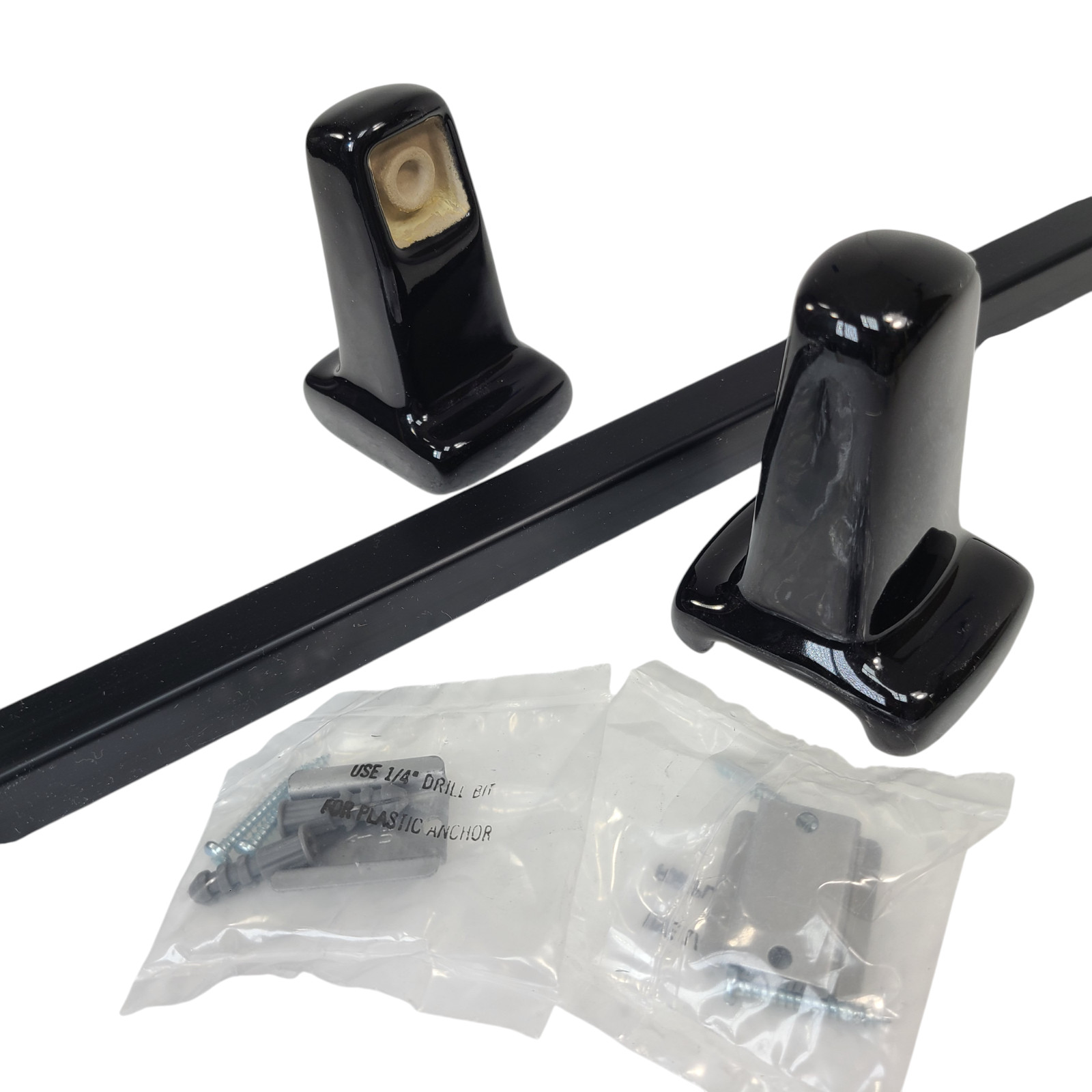 Vintage Black Ceramic Towel Bar Rod Rack Post Holders Bracket Screw in Drywall