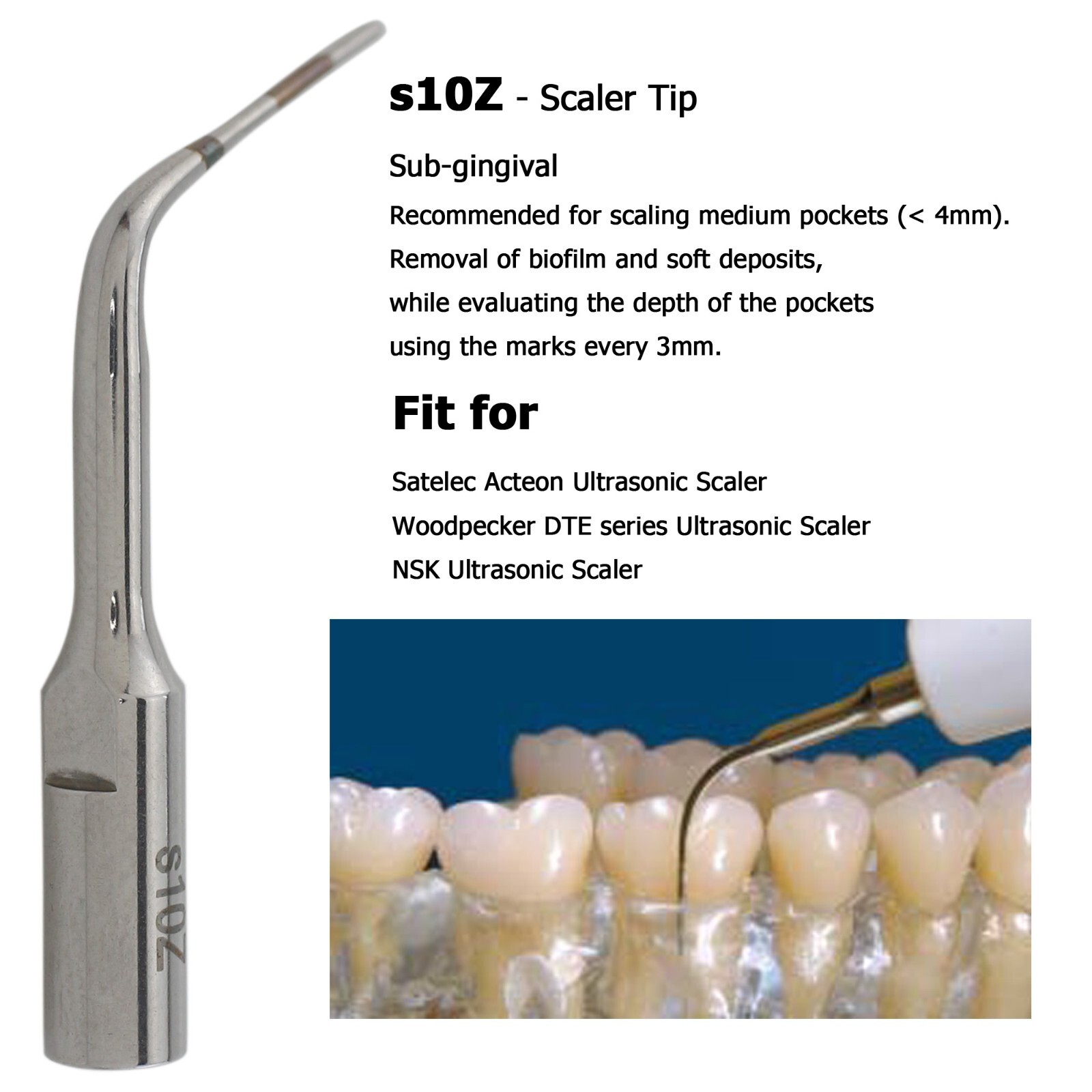 Fits Satelec Acteon Piezo Tips H3 10Z 1S Scaling Perio Dental Ultrasonic Scaler