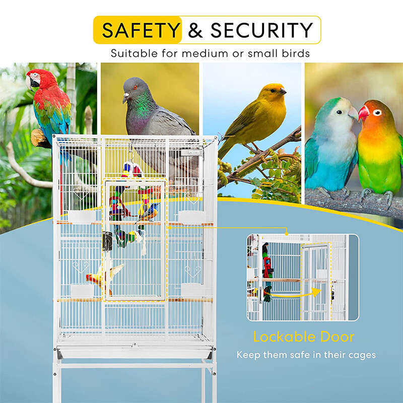 54 Inch Wrought Iron Large Bird Flight Cage with Rolling Stand for Parrot Conure