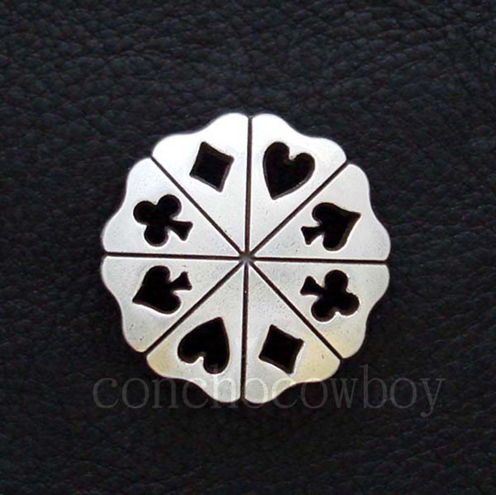 Set of 6 ANTIQUE SILVER POKER CARD SUITS CONCHOS screw back Craft Concho