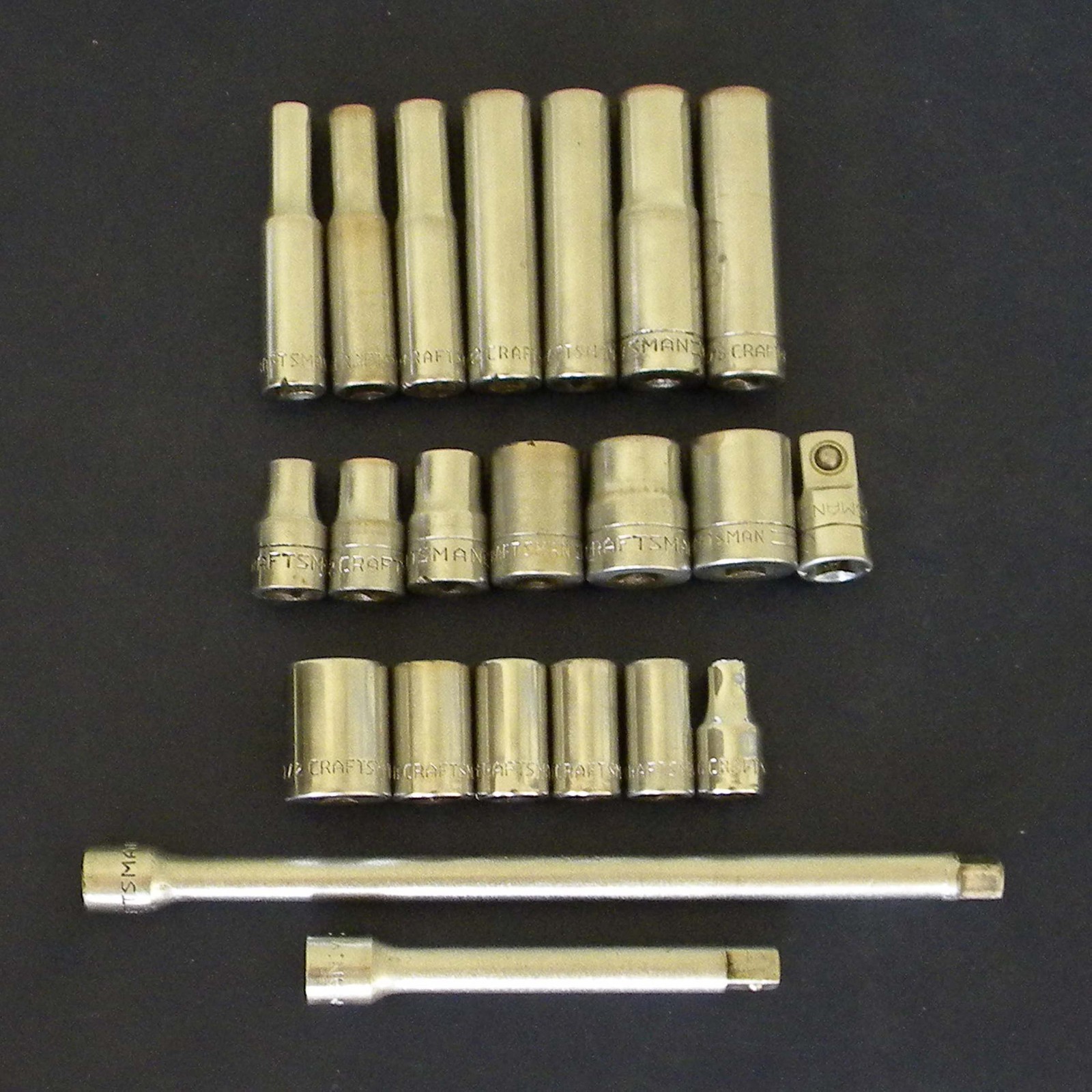 Vtg Craftsman 22 PC =V= 6PT, 12PT SAE Shallow, Deep Sockets, Extensions Lot