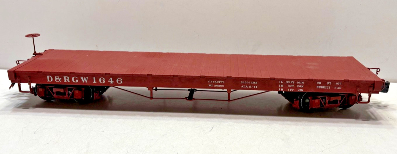 ACCUCRAFT/AMS "1:20:3" SCALE AMS D & RGW #1646 NARROW GAUGE FLAT CAR, EXCELLENT