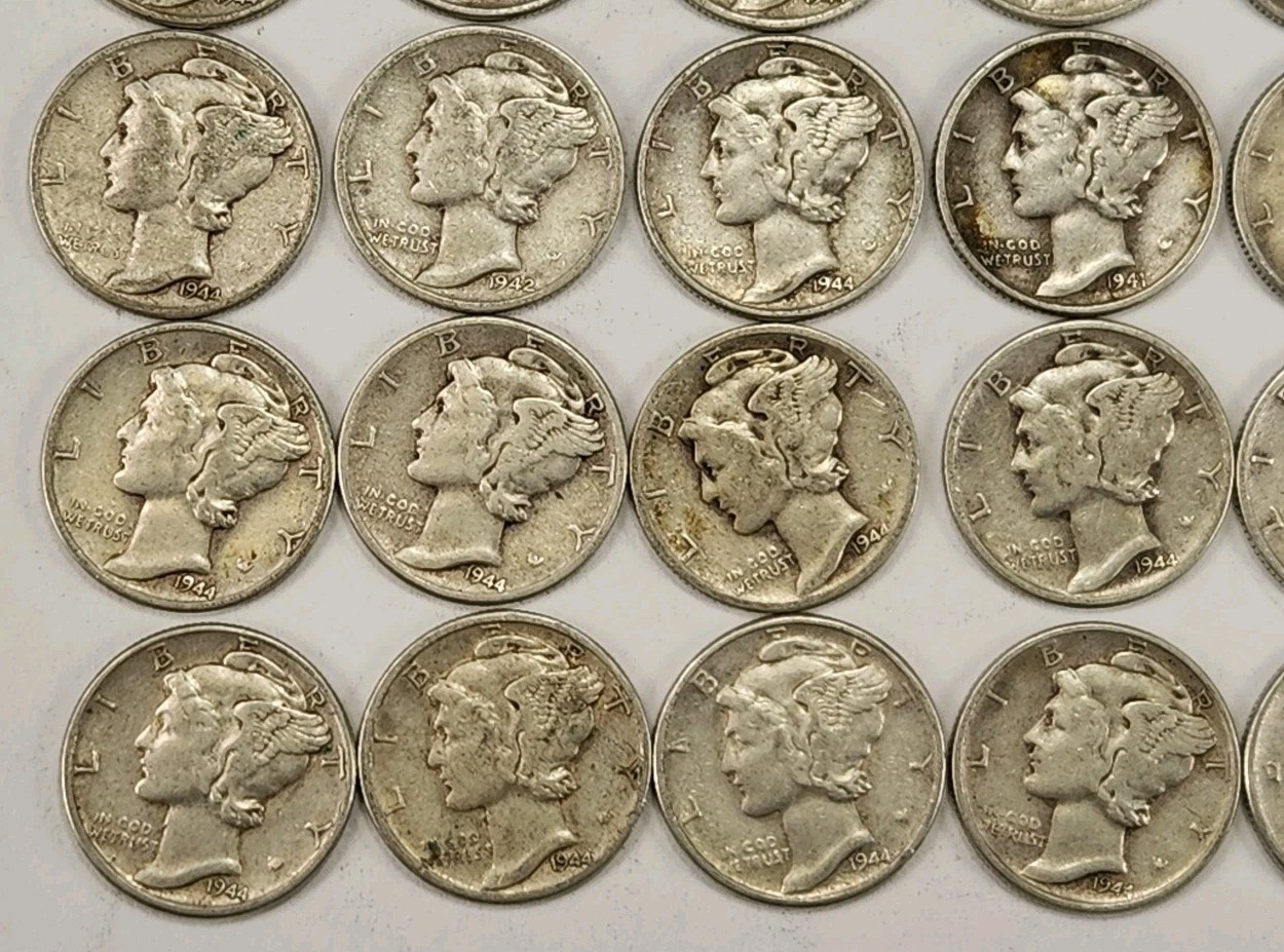 Roll of 50 Silver Mercury Dimes $5 Face Value 90% Silver Coins Mixed Dates ELM1