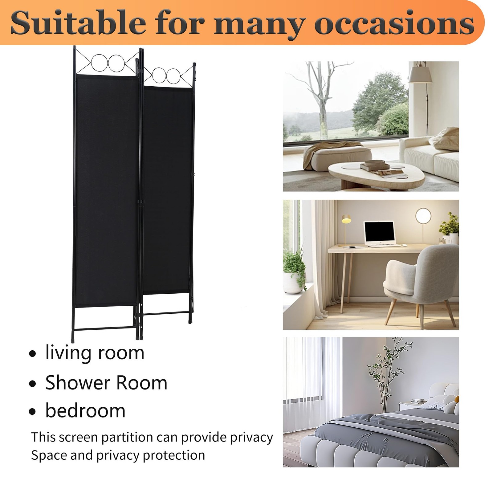 4 Panel Room Divider 6FT Steel Frame Screen Folding Privacy Divider Freestand...