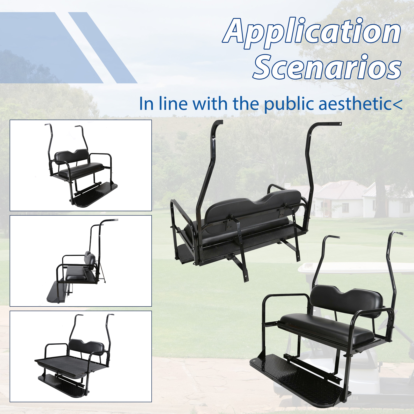 Fits Club Car DS Golf Cart 2000-2013 Black Flip Folding Rear Back Seat Kit