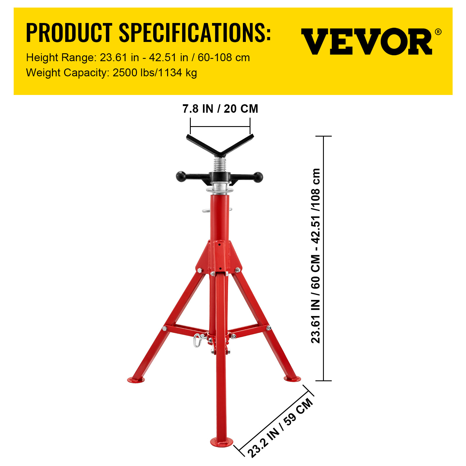 VEVOR V-Head Pipe Stand Folding Tripod 24"-42" Height 1/8"-12" Pipe 2500Lb Steel