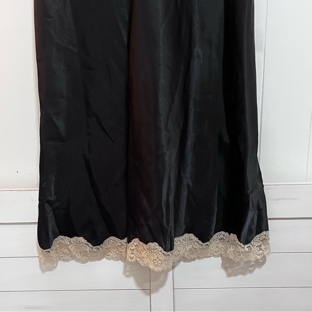 Whispers Lace Trim Slip Dress Black Lingerie Nightgown L/XL Feminine Romantic