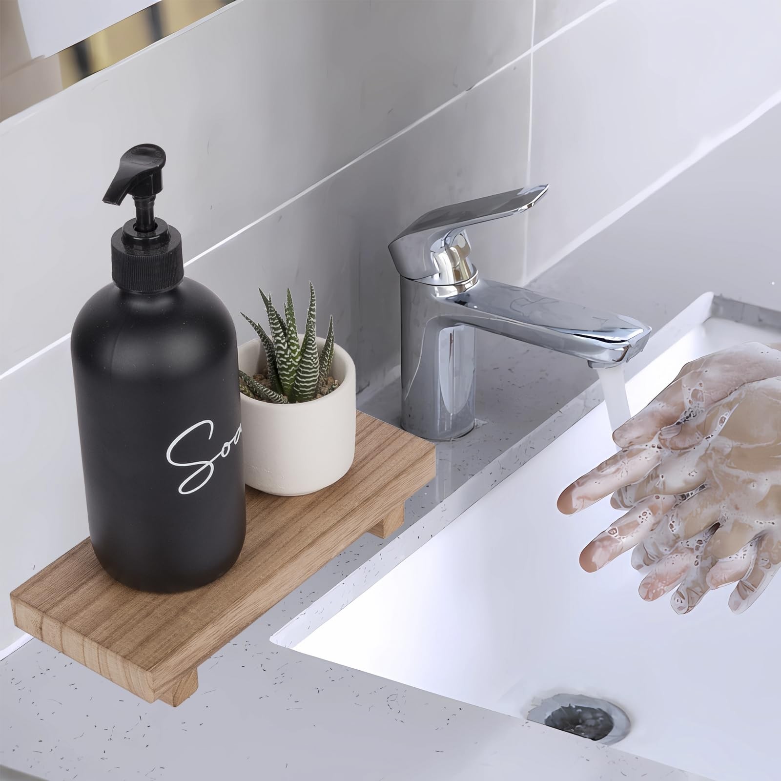 zoocatia Small Wood Tray Pedestal Stand Farmhouse Bathroom Decor Decorative Wood