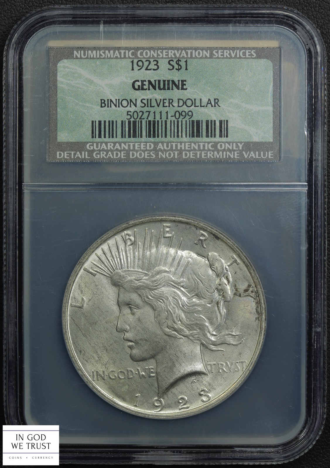 1923 Binion Hoard Peace Silver Dollar $1 NGC/NCS Genuine
