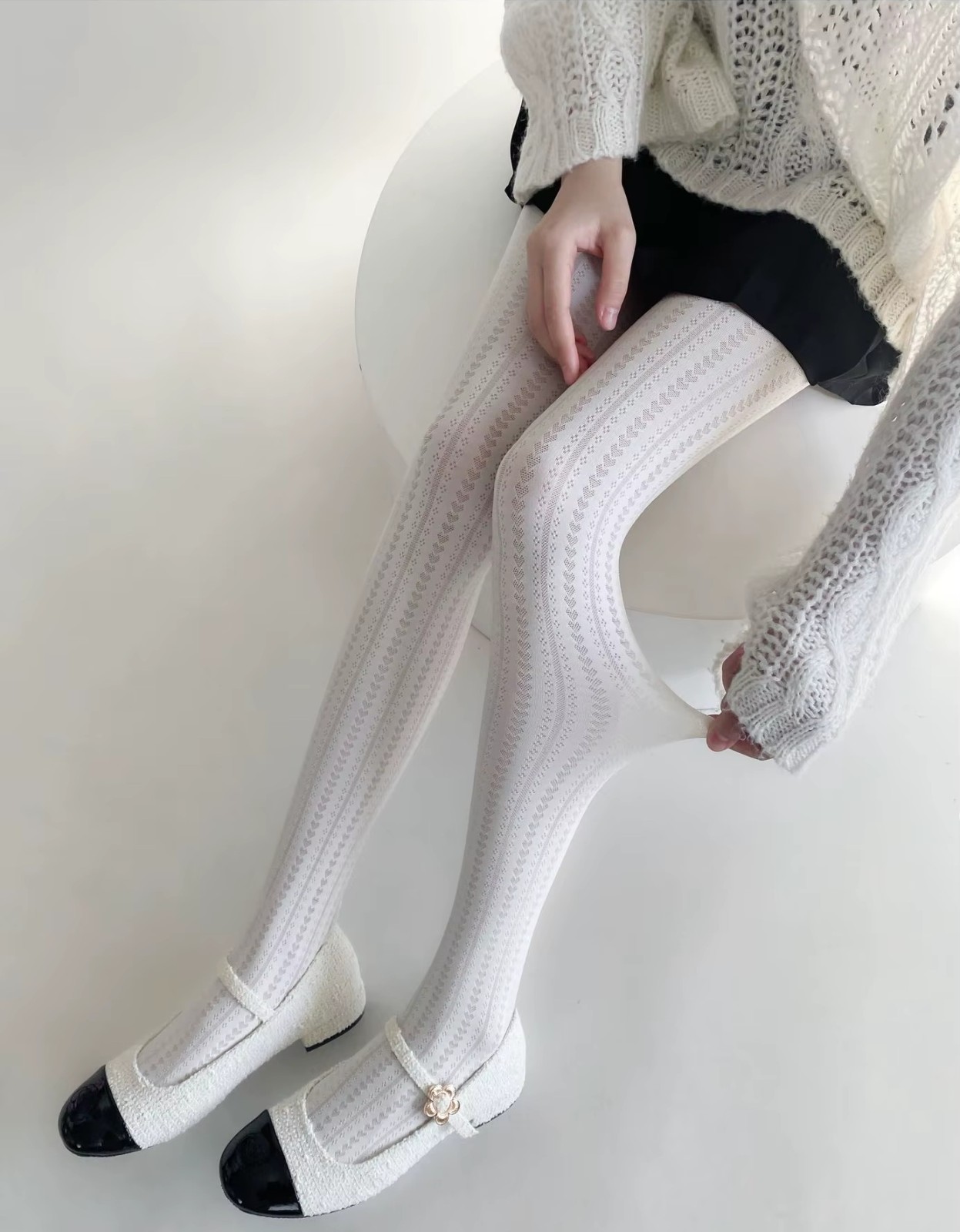 WOMEN'S HEART PATTERN OUTLINE KNIT TIGHTS JACQUARD OPAQUE PANTYHOSE STOCKINGS