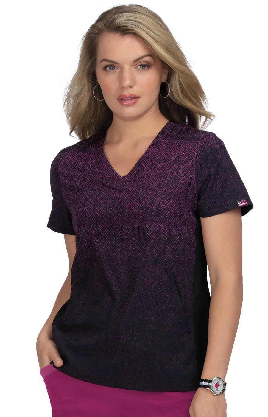 KOI Basics 1031PR Women's Cali Top Heather Azalea Charcoal Ombre