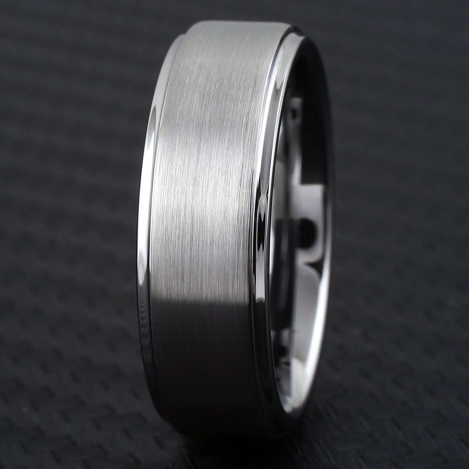 Engraved 6/8mm Tungsten Men's Ring Brushed Step Edge Wedding Band
