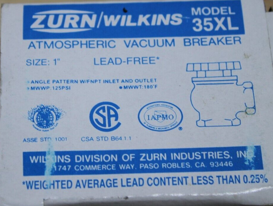 Zurn Wilkins 1-35XL Atmospheric Vacuum Breaker 1"