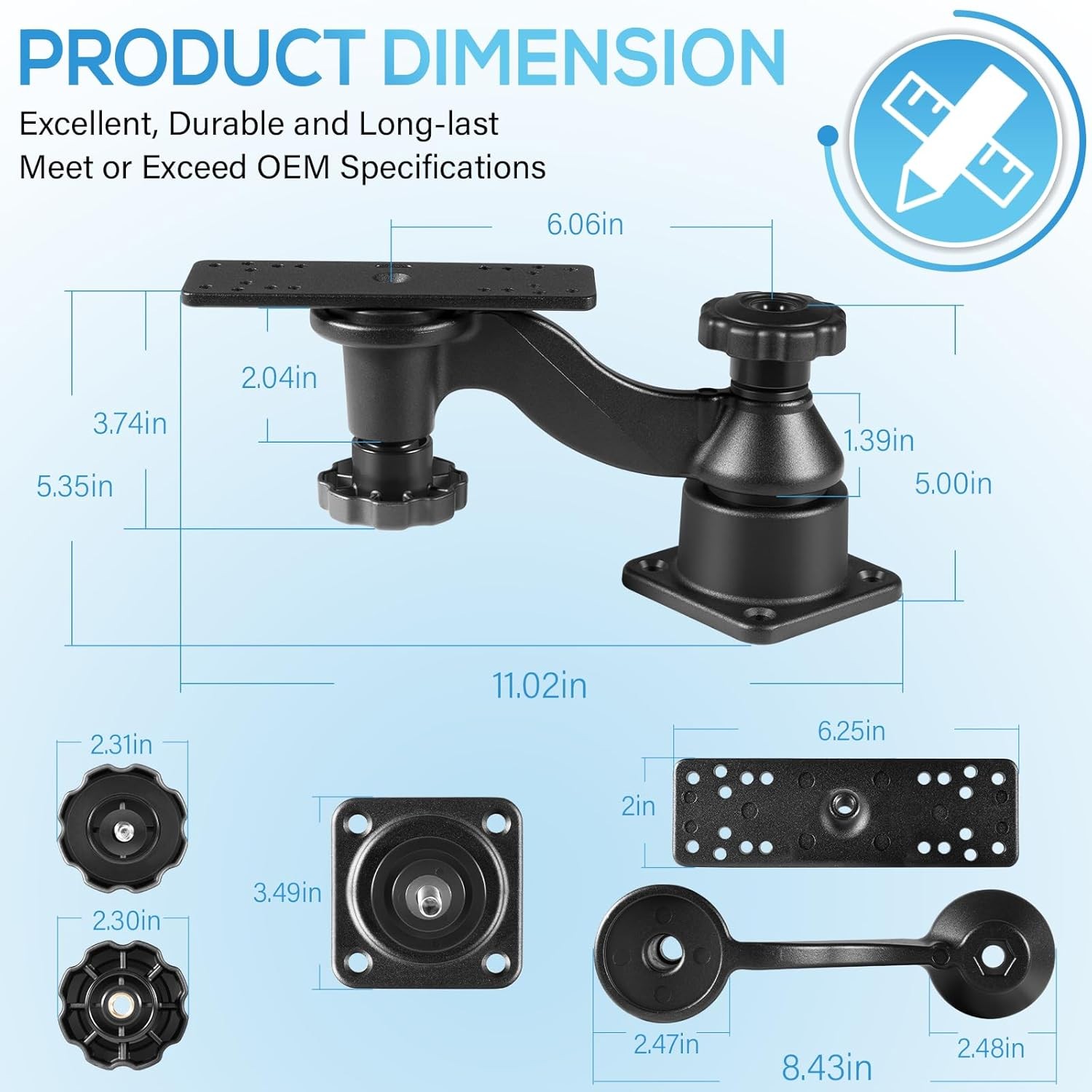 6" Swing Arm Mount Fishfinder & Chartplotter Bracket 360° for Garmin, Lowrance