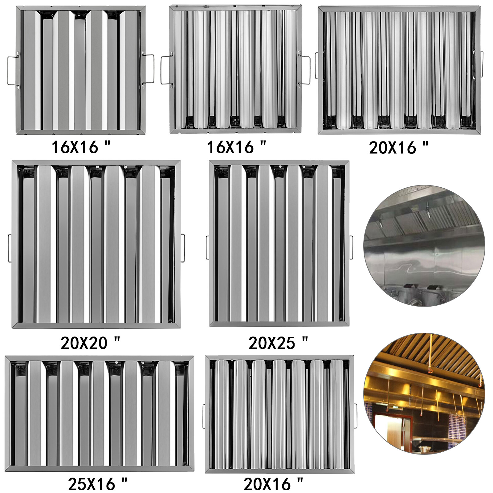 VEVOR 6Pcs 16/20/25"Commercial Hood Grease Exhaust Filter Baffle Stainless Steel