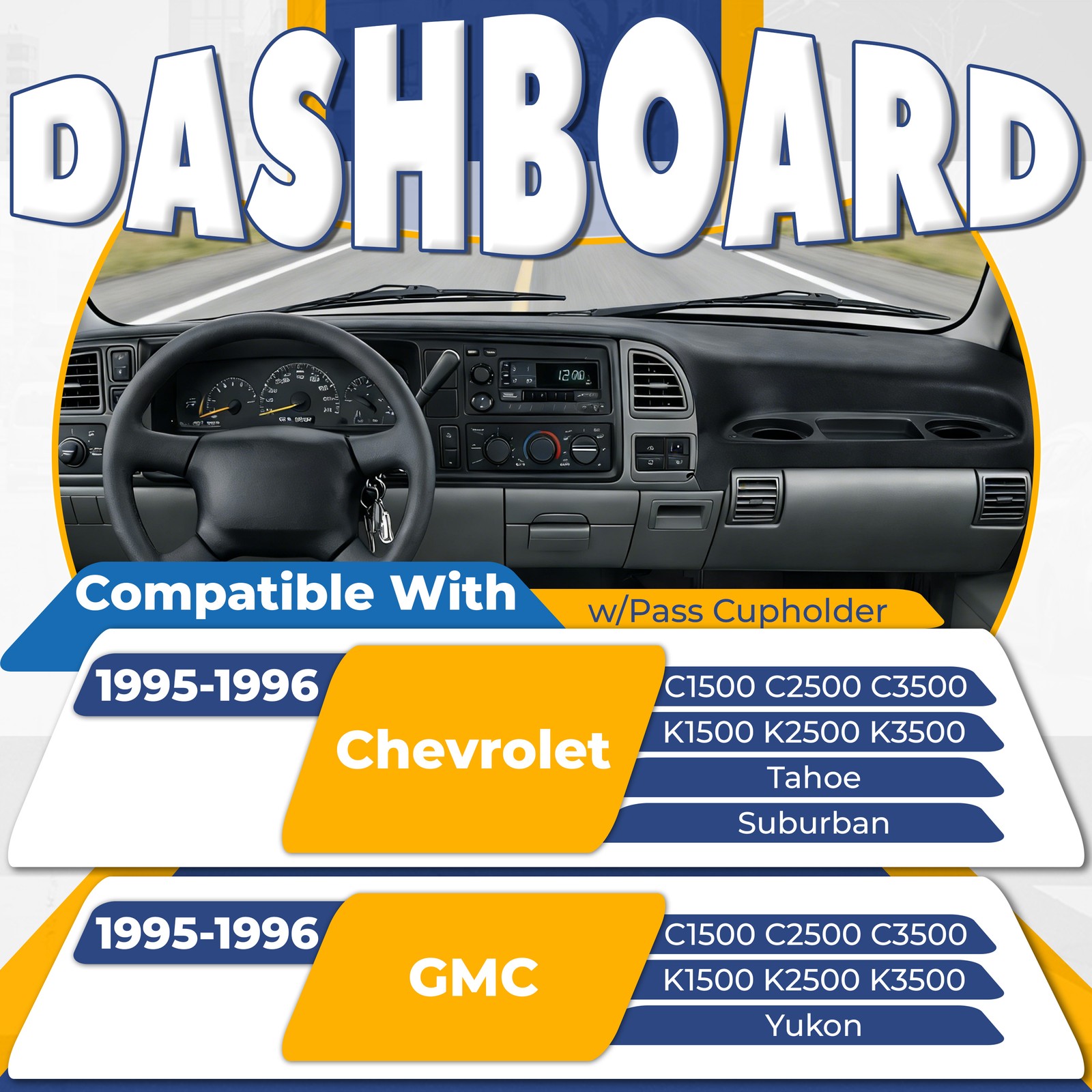Molded Dashboard Dash Cover Cap Overlay For 1995-1996 C/K1500 Tahoe Black