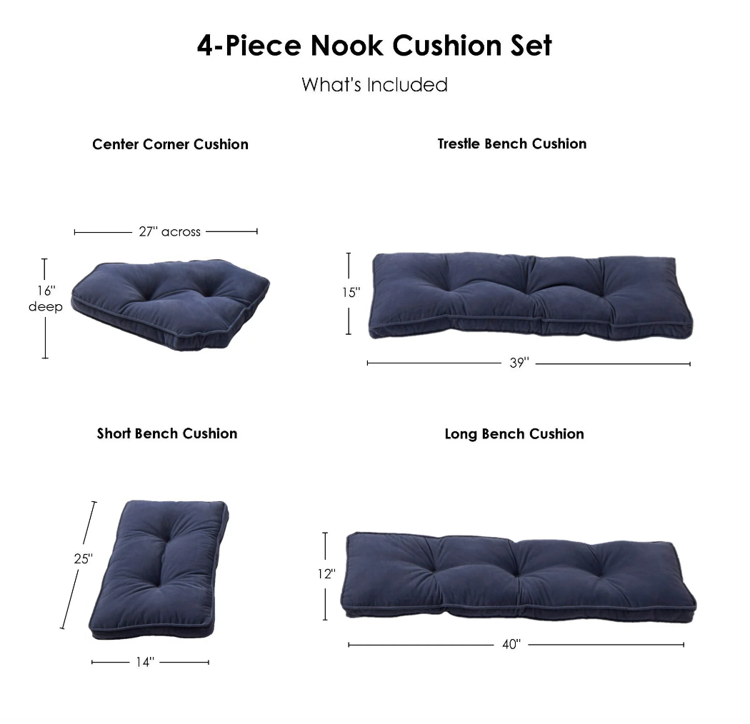 Blue 4 piece Nook Cushion Set Corner Bench Booth Seat Dining Breakfast Kitchen