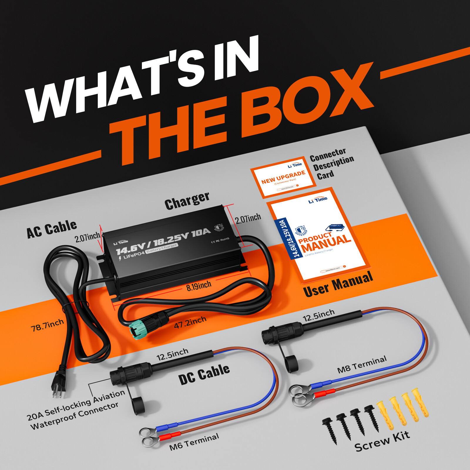 LiTime 12V(14.6V)&16V(18.25V) 10A Smart Charger for LiFePO4 Battery Mountable
