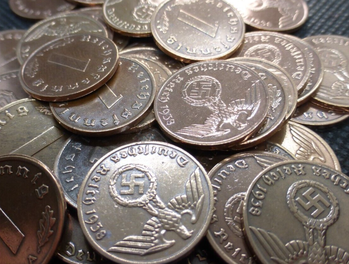 Nazi Bronze Coin - 1 Reichspfennig Third Reich Eagle Swastika Labeled WW2 Relic