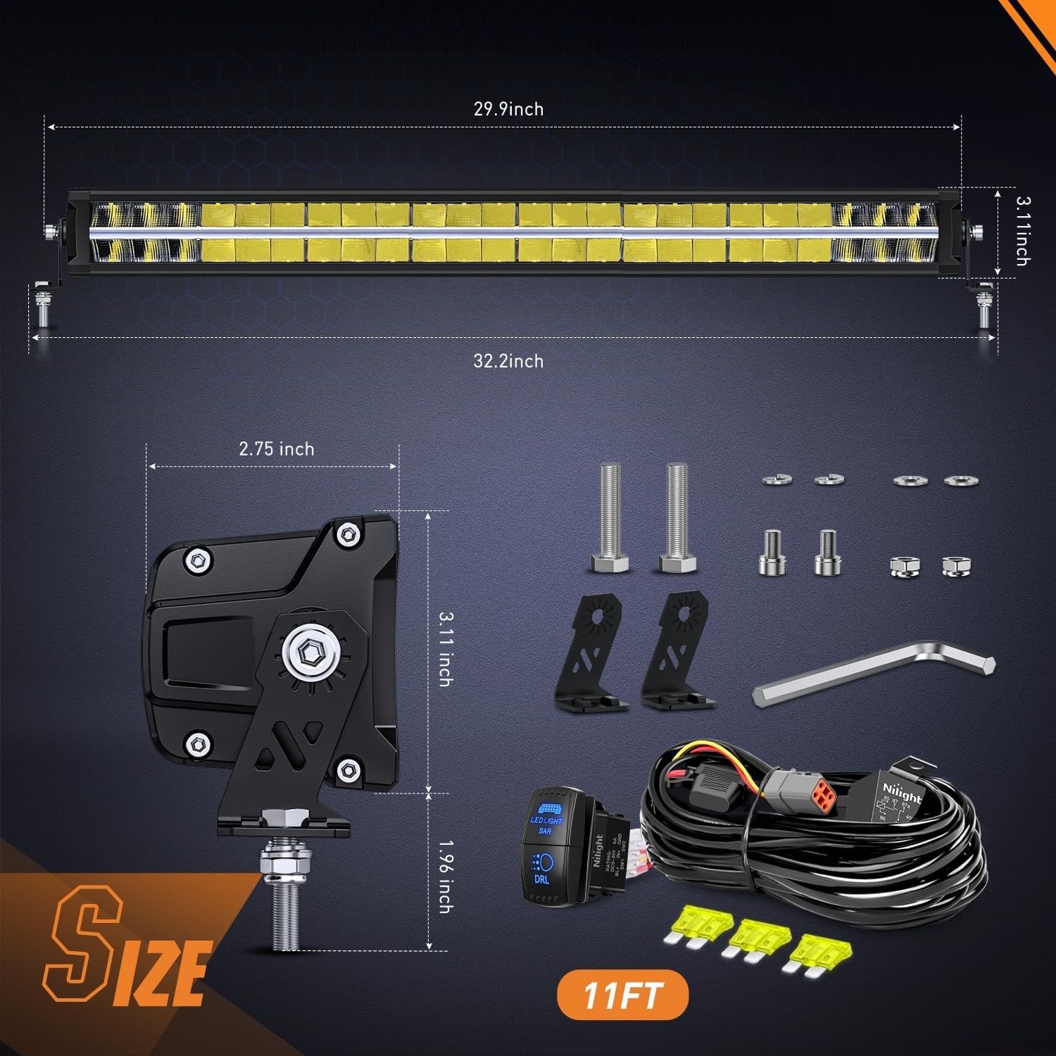 Nilight LED Light Bar with Amber DRL 30 Inch 240W Offroad Light Flood Spot Combo