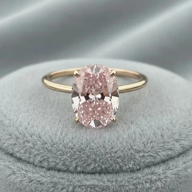 2.00Ct Oval Cut Lab Created Pink Diamond Solitaire Ring 14K Yellow Gold Plated