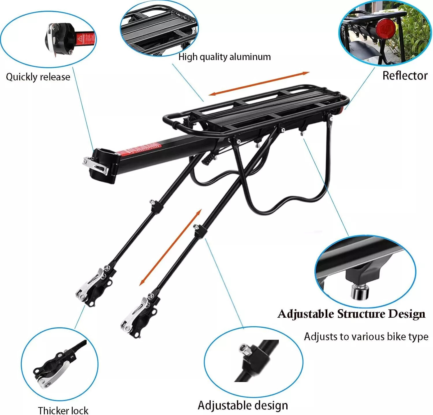 Rear Bike Rack Cargo Rack Alloy Luggage Carrier Bicycle 110 Lbs Capacity Holder