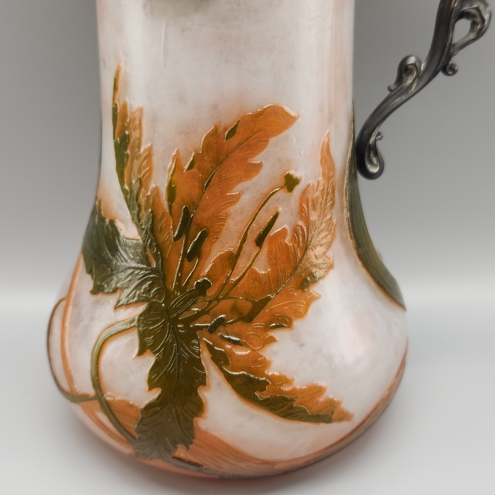 Antique Claret Jug Daum Nancy Victor Saglier Thistle Cameo Glass Art Nouveau 11"