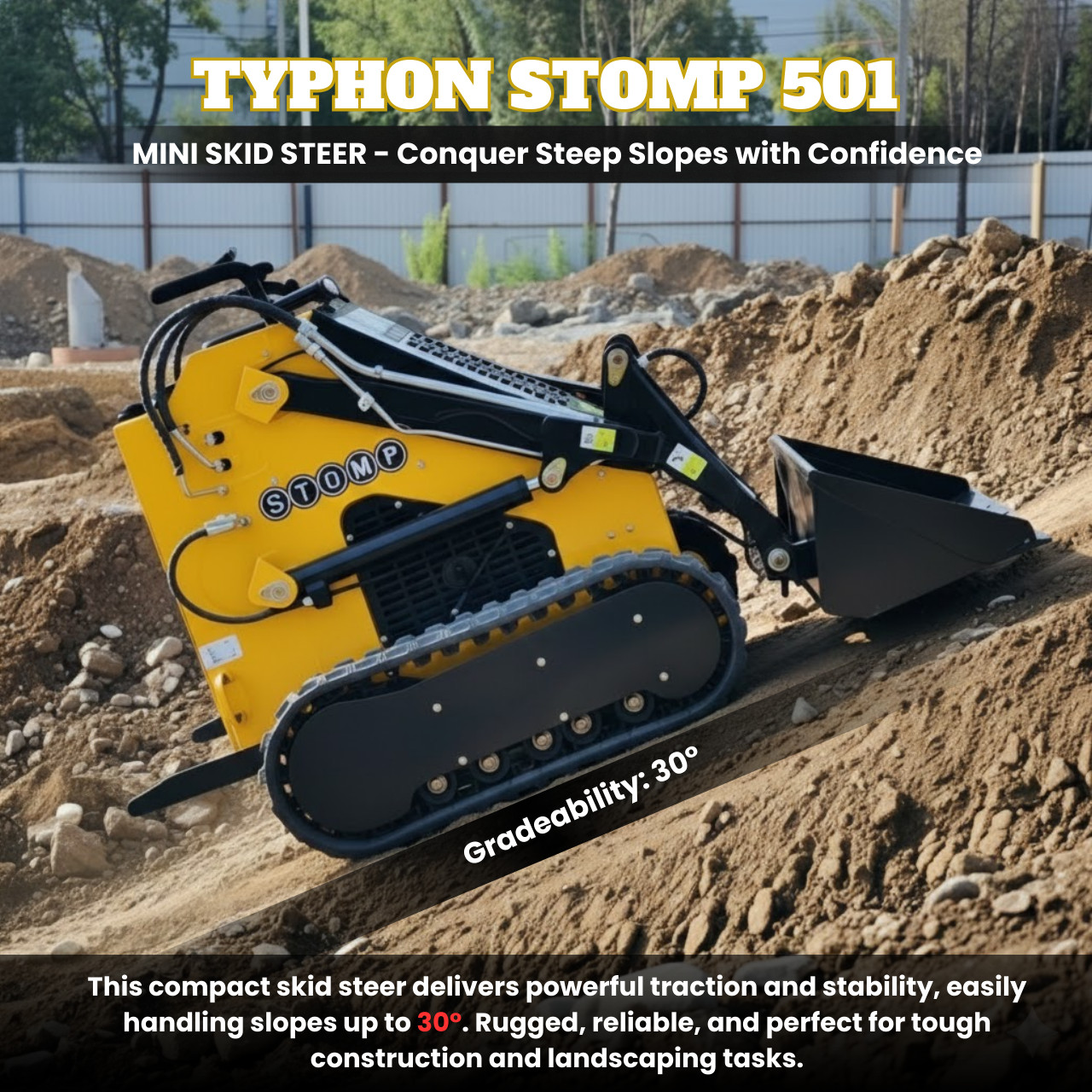 Free Shipping Mini Skid Steer Loader TYPHON STOMP 501 Compact Track 23.5 HP Gas