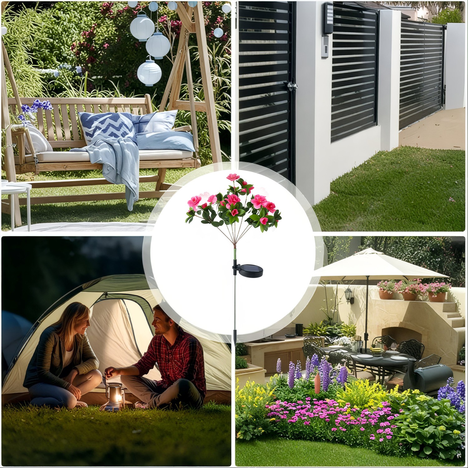 2Pack Solar Flower Light Outdoor Artificial Azalea Lights Waterproof Garden Yard