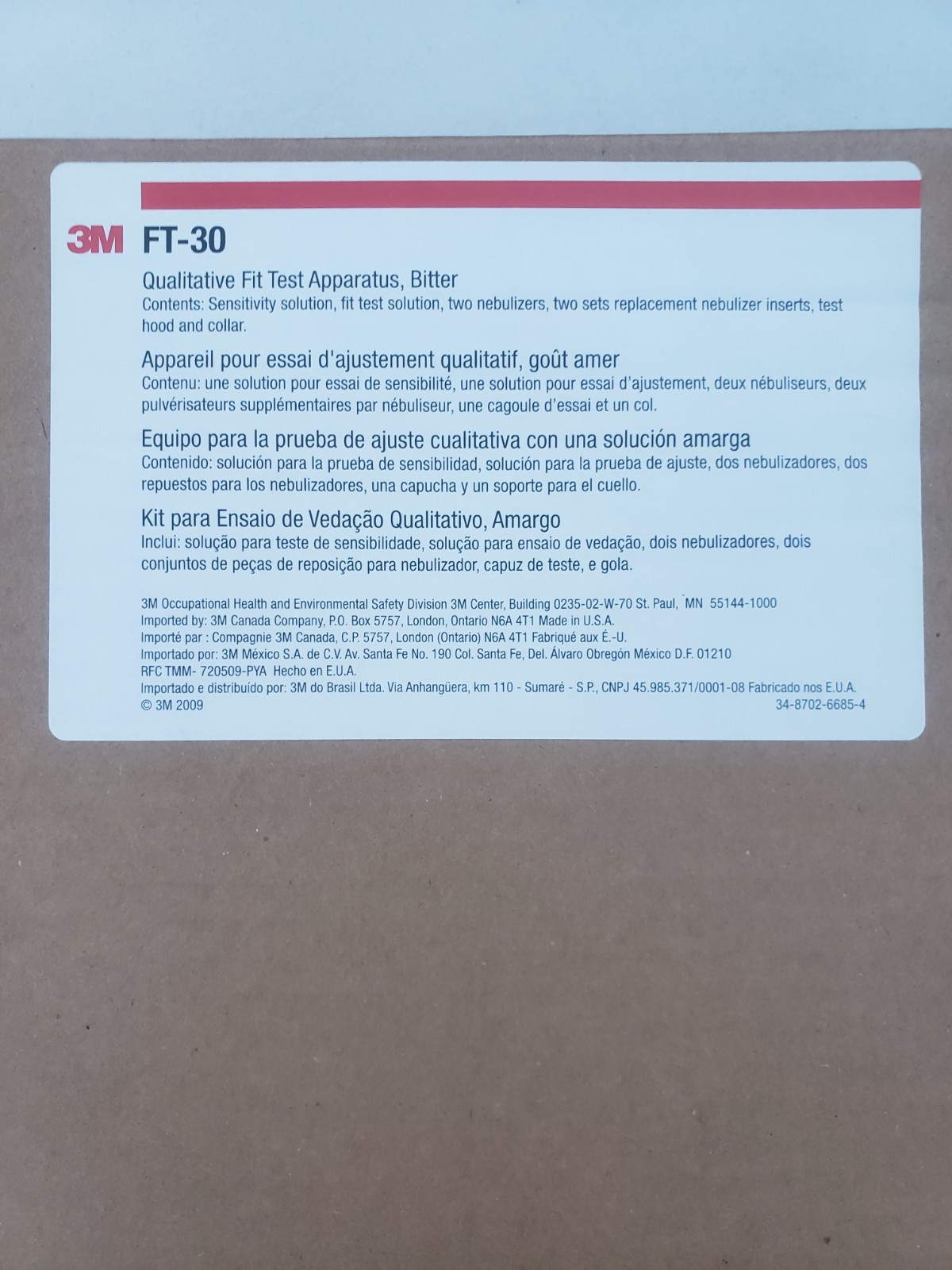 3M HealthCare FT-30 Qualitative Respirator Fit Test Kit Bitter Solution 3M 54203