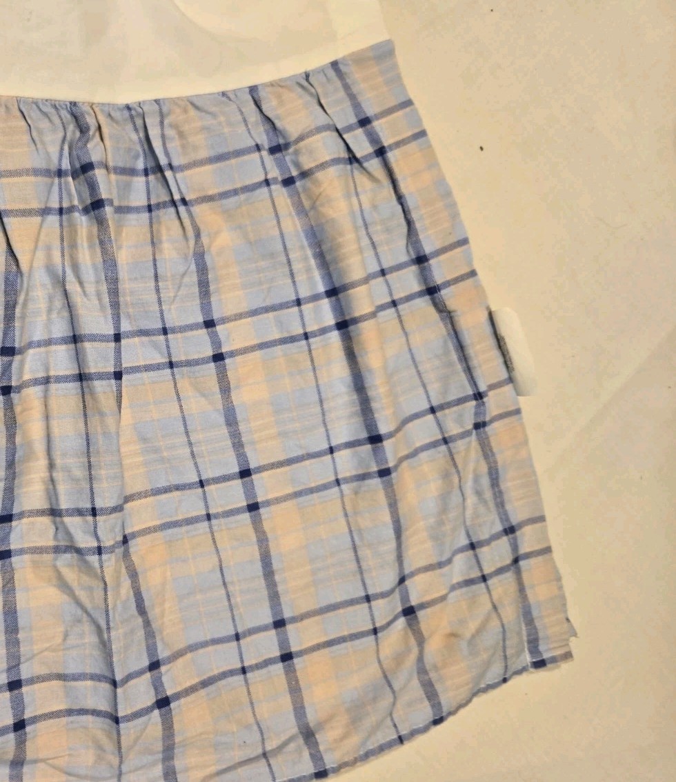 Vintage Laura Ashley Emilie Blue Plaid Queen Bedskirt Boho Cottage Rare