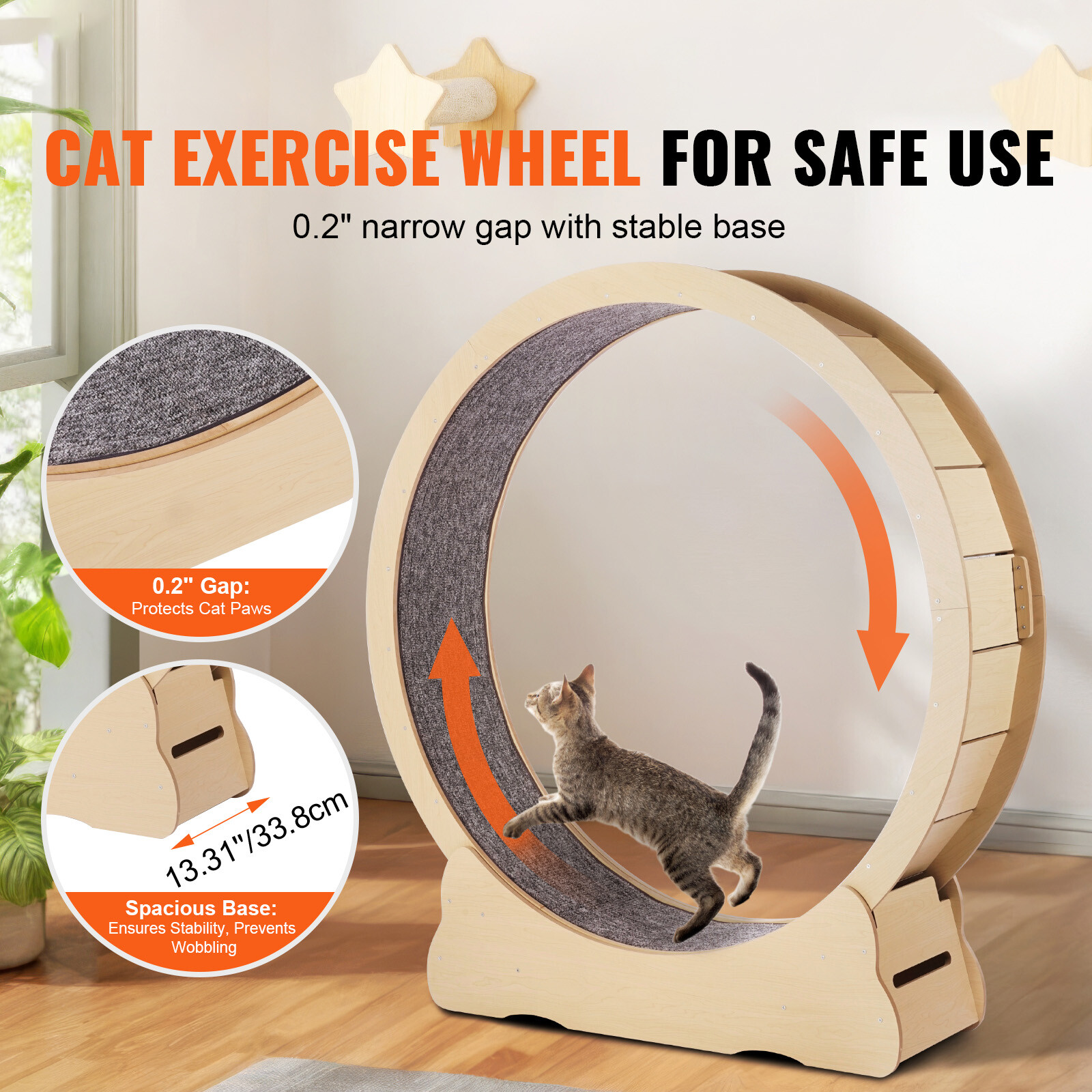 Wooden Cat Exercise Wheel 52" Large Cat Treadmill Wheel for Indoor Cats