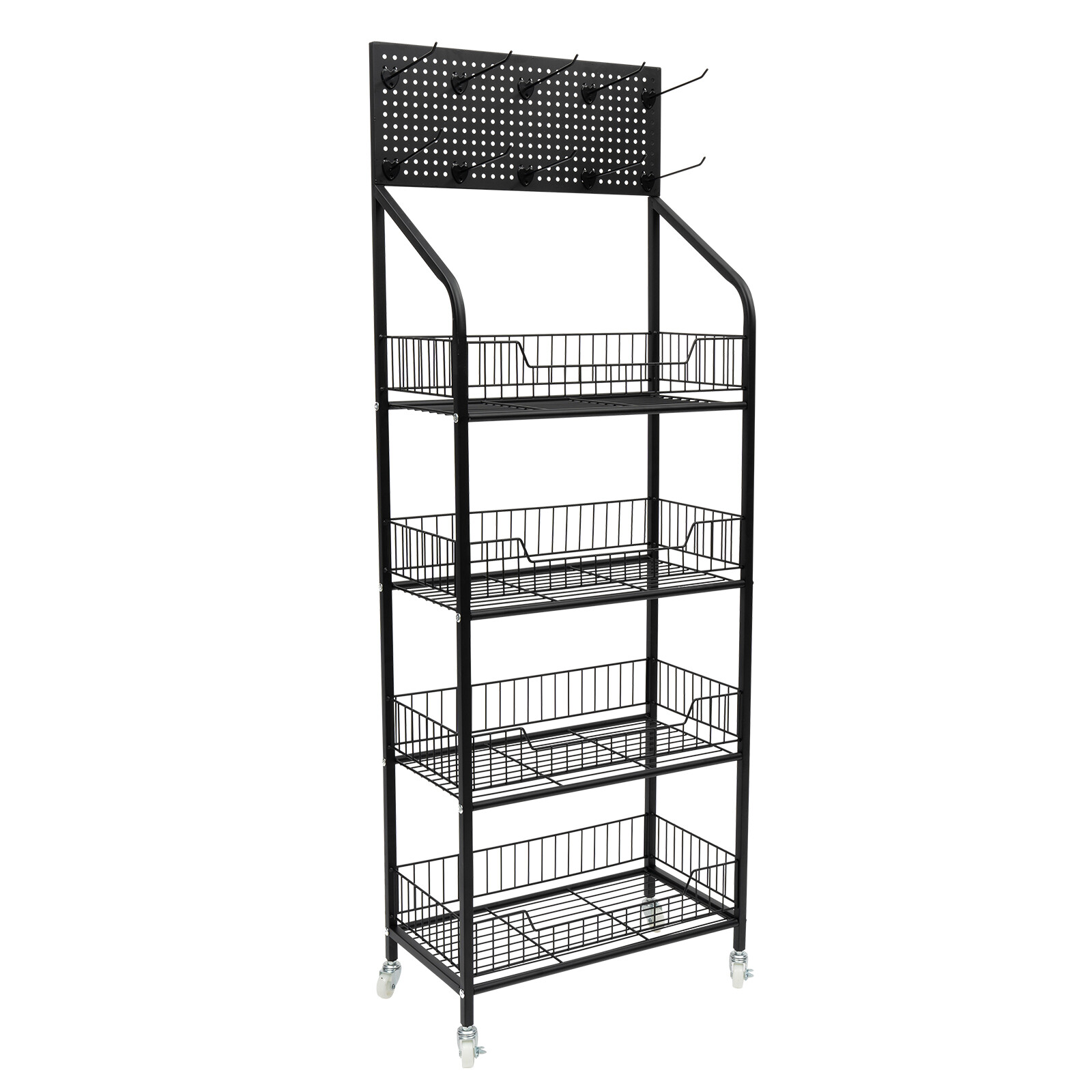 4 Tiers Retail Shop Display Rack Market Shelf Fruit Vegetable Snack Basket Black