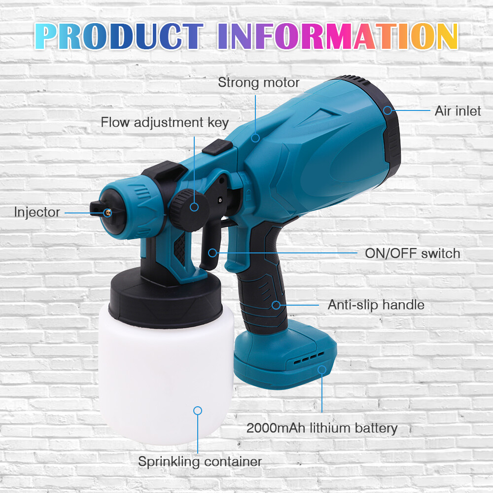 With 2 Batteries High Pressure Cordless Paint Sprayer Electric HVLP Spray Gun US