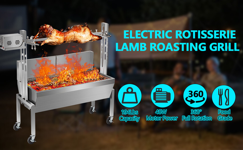 LoJok 48'' Spit Roaster Rotisserie Pig Lamb Roast BBQ Portable Outdoor Grill