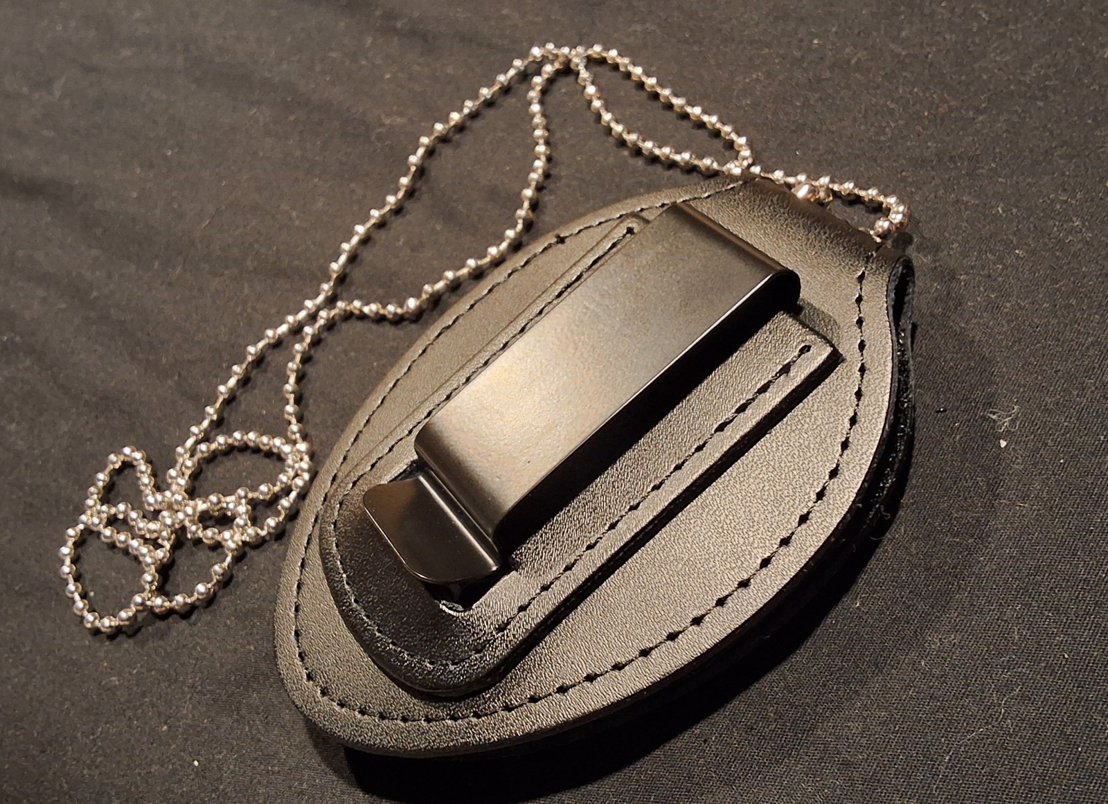 Conceal Carry Badge With Leather Case, Clip, Chain (Gold)