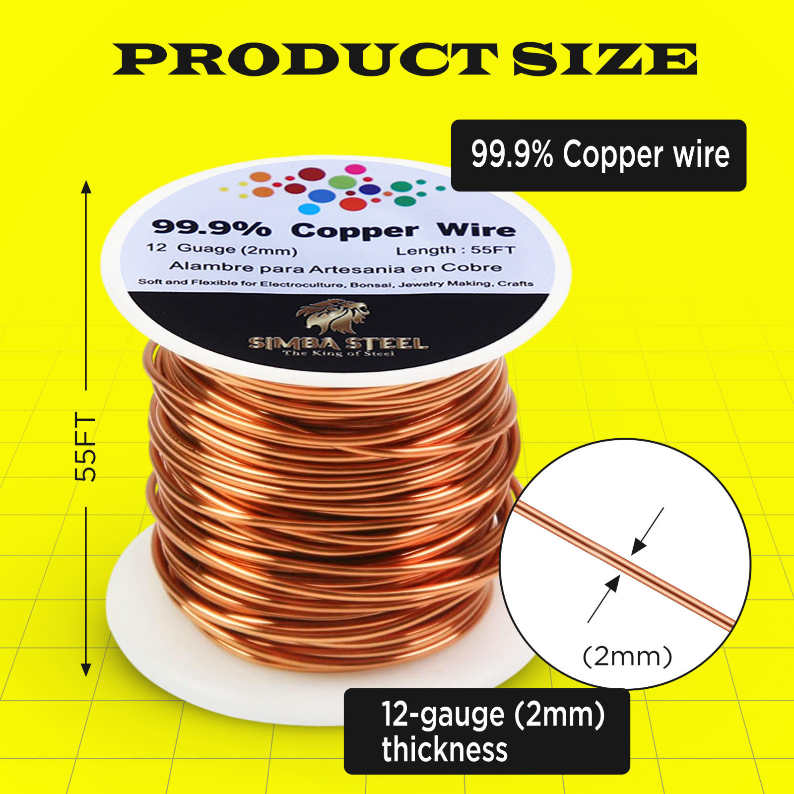 Copper Wire 99.9% Pure - Choose 12 To 24 Ga, 55FT to 127FT, Jewelry, DIY, Craft