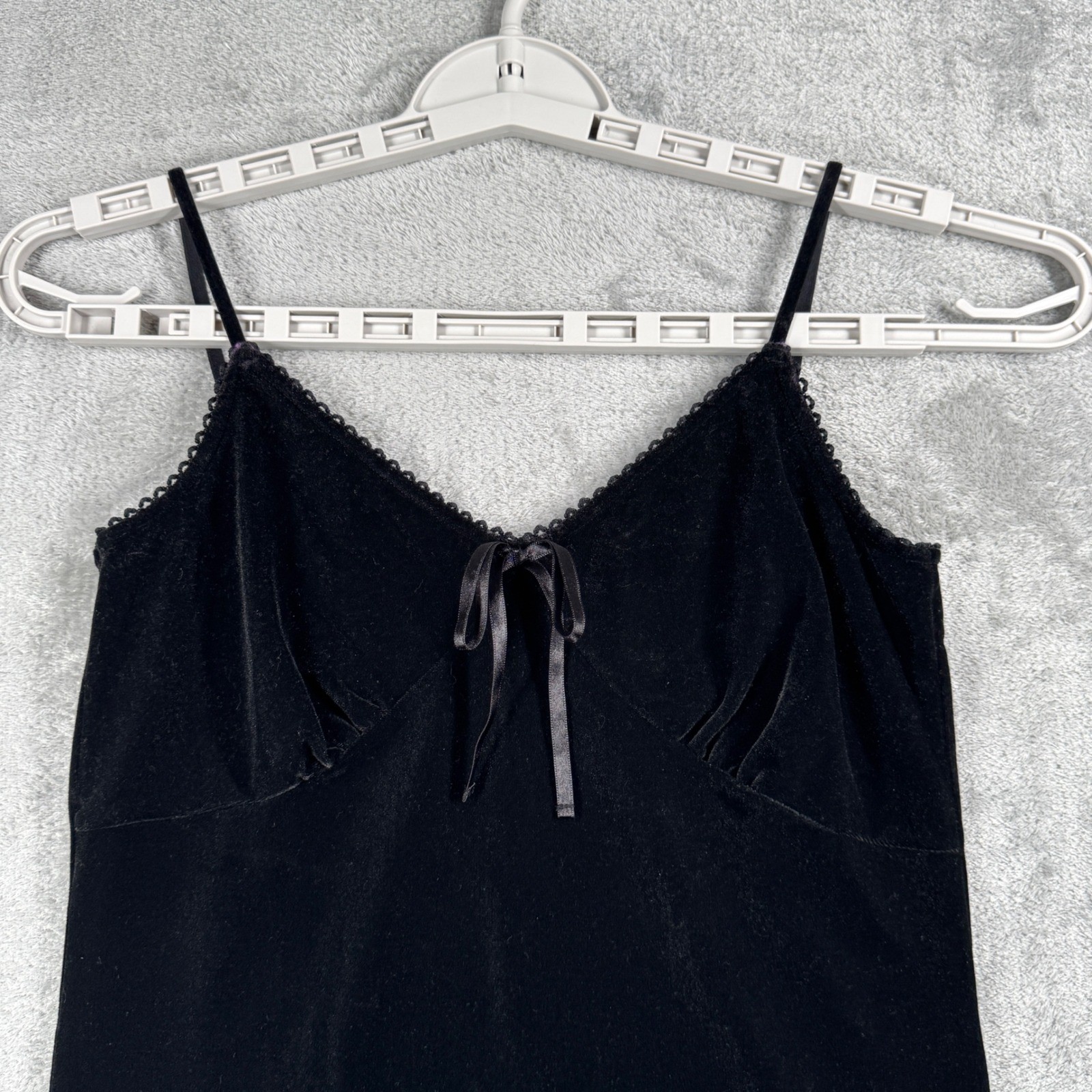 Old Navy Velvet Cami Top Black Lace Trim Ribbon Y2K Lingerie Tank Top Vintage