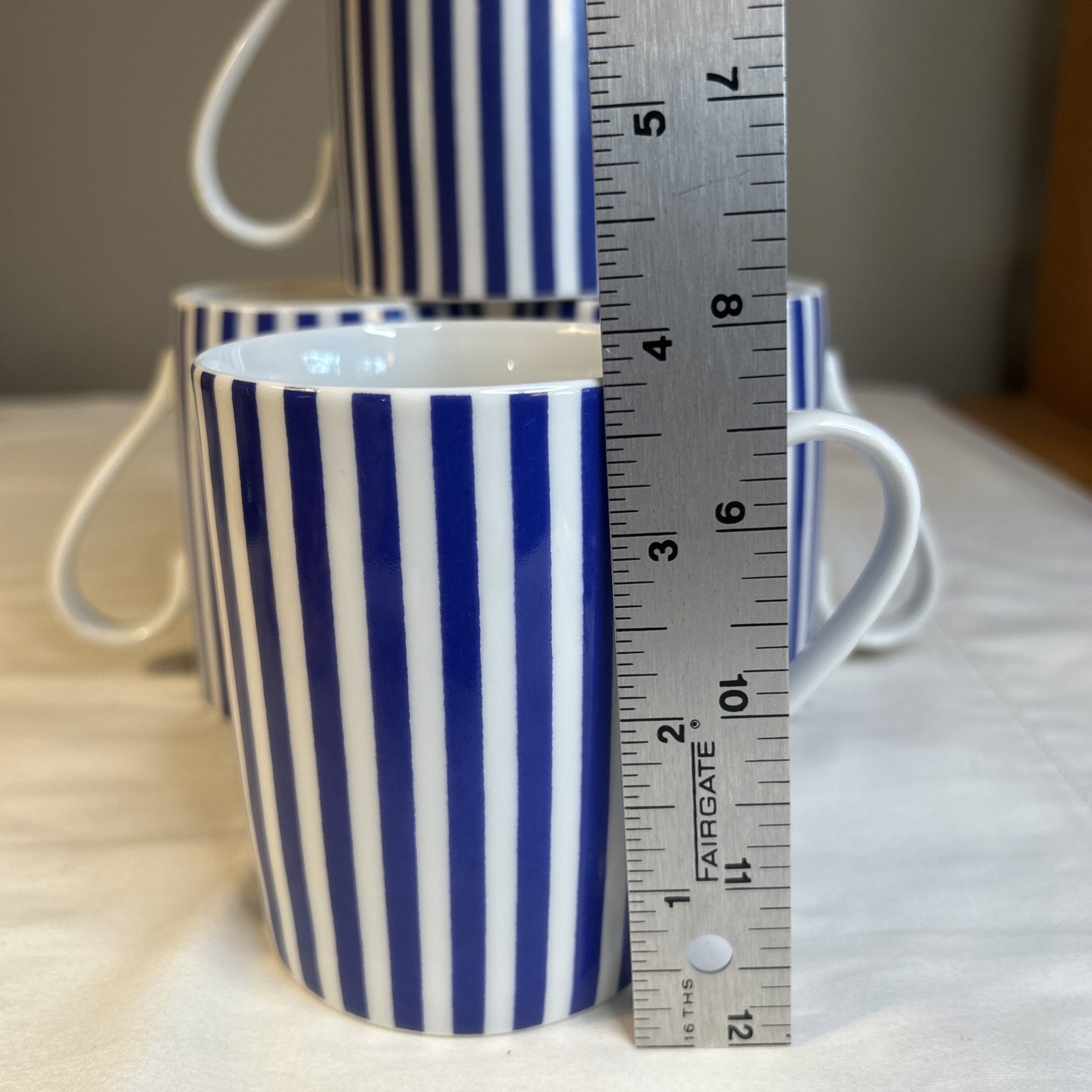 Set of 4 Wawel Made In Poland Porcelain Mug Cup Coffee Tea Stripes Blue White