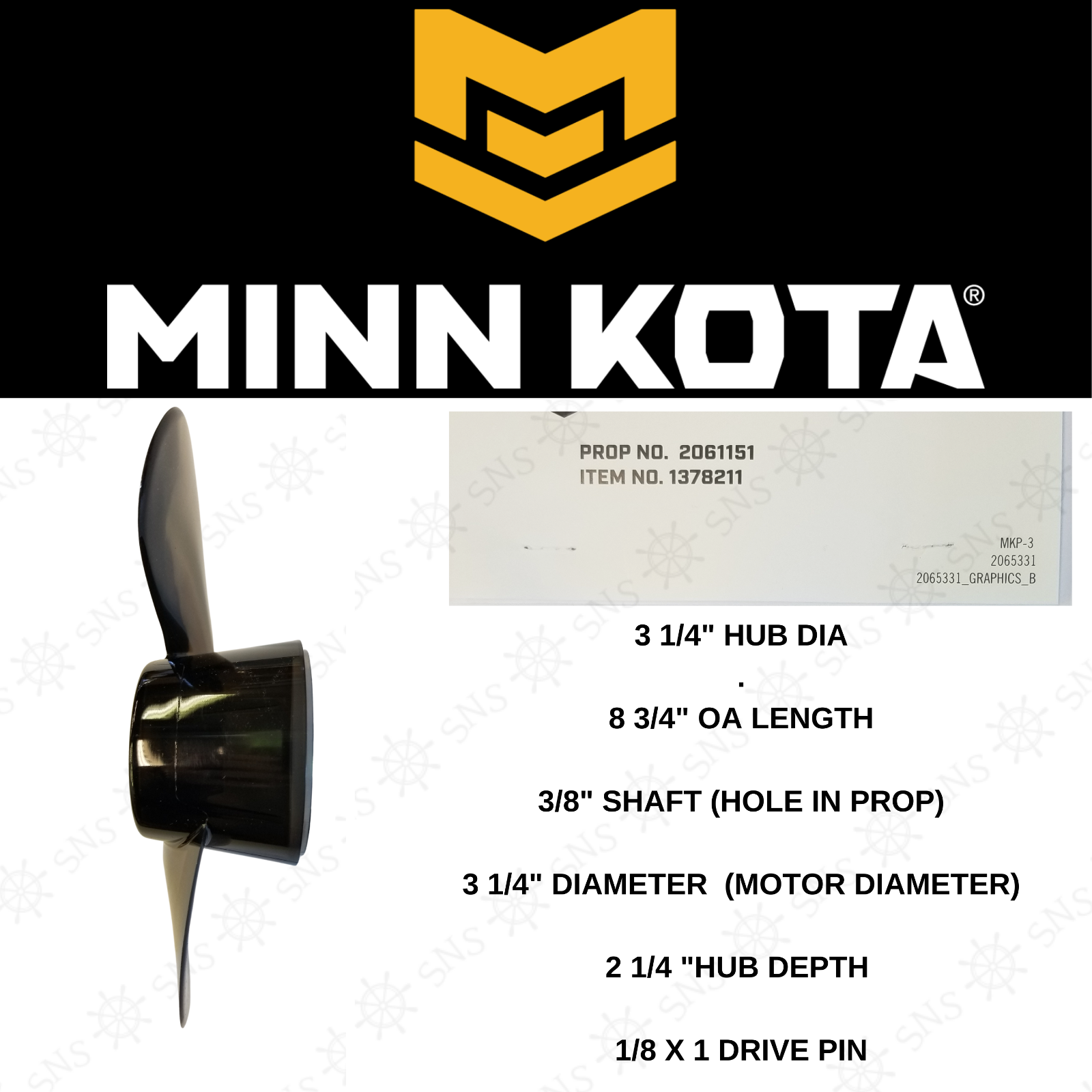 MINN KOTA MKP-3 2061151 1378211 VANISHING OEM PROPELLER 65m,65w,565m.65mx,765mx