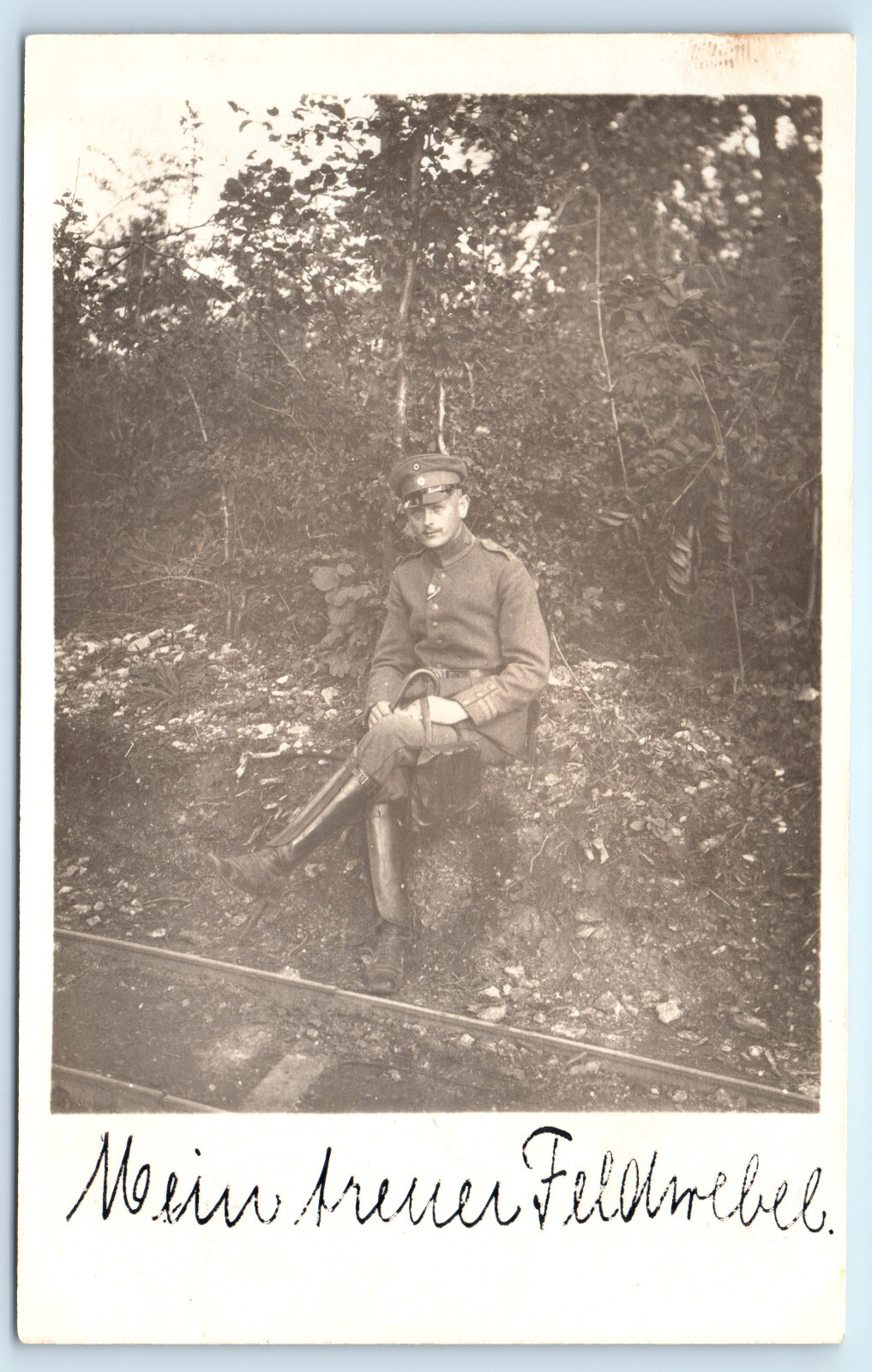 WWI German Soldier Feldwebel Iron Cross Ribbon Real Photo Postcard