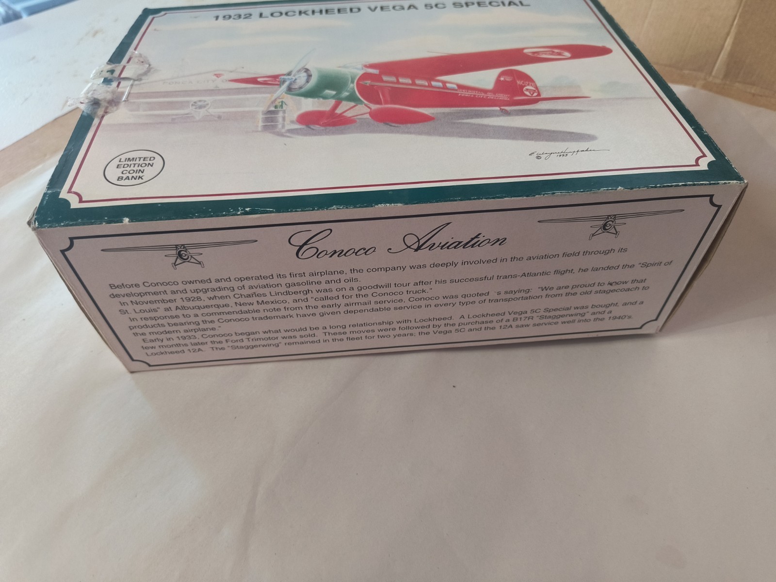 1932 Lockheed Vega 5C Special Conoco Diecast Plane Coin Bank Limited Edition '92