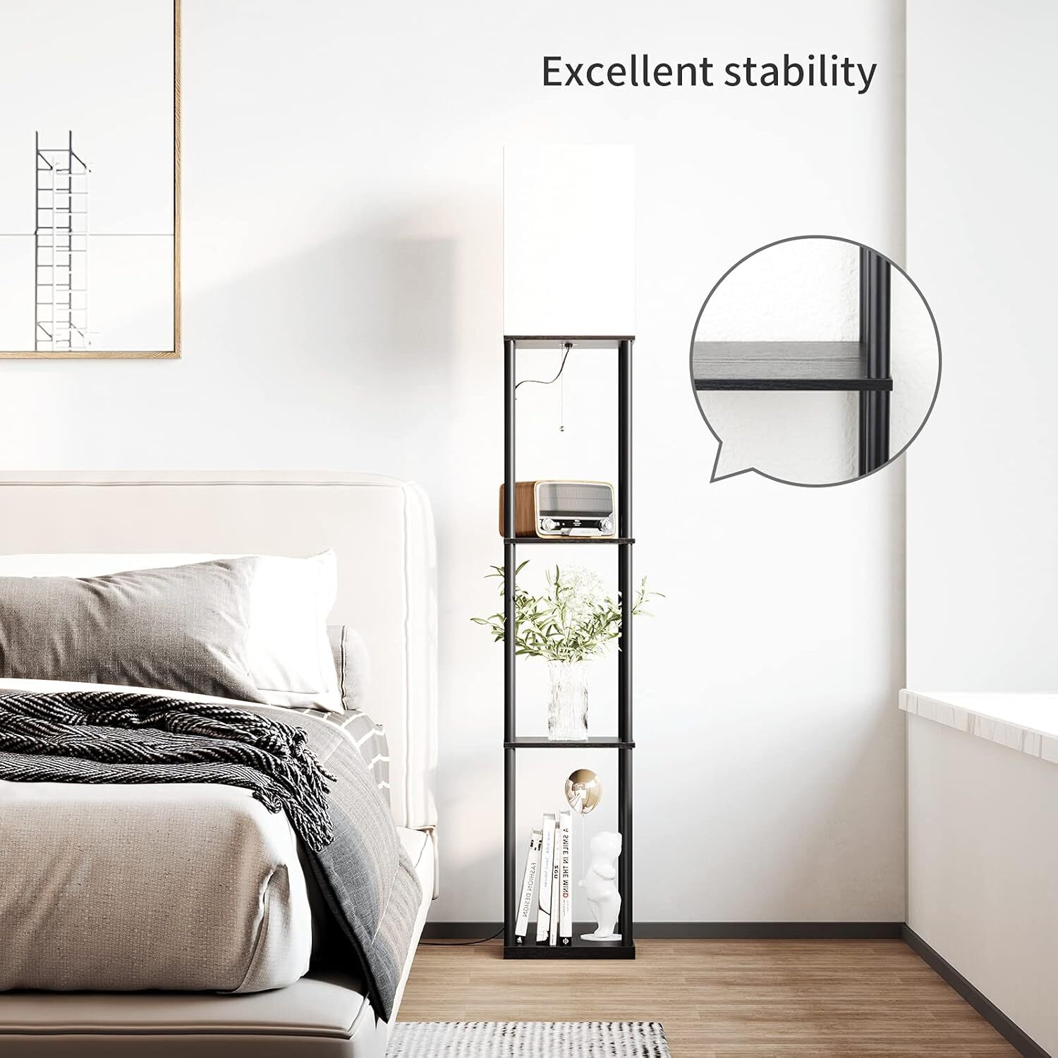 Floor Lamp with Shelves, Modern Square Standing Lamp & 3 Color Temperature Bulb