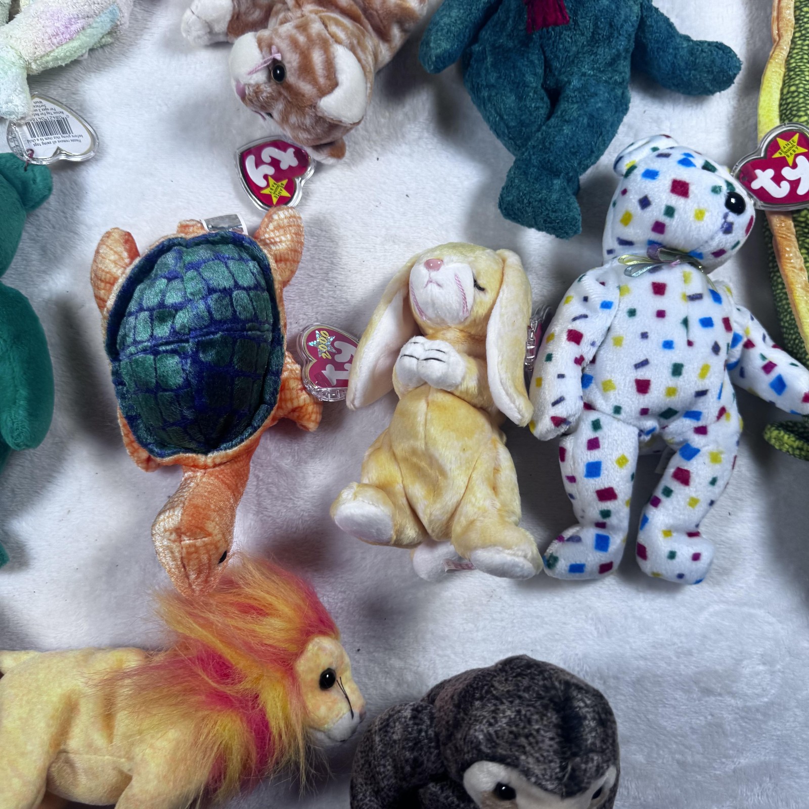 Ty Beanie Babies Lot 13 Plush Animals Bears Dog Cat Turtle Lion Snake Tags Set