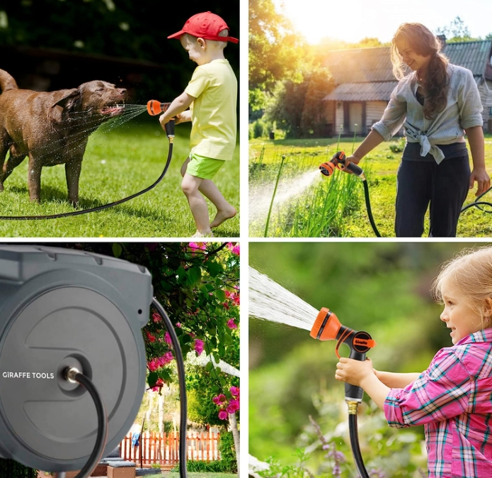 Giraffe Tools Retractable Garden Water Hose Reel, Wall Mounted